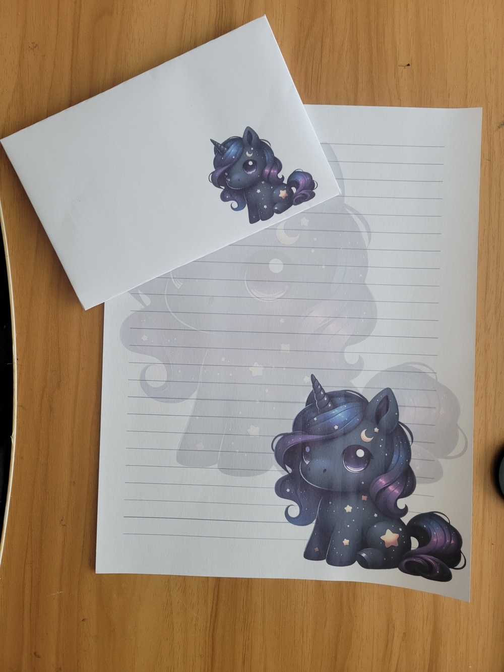 🖤NEW🖤Hand Crafted 24pc  Night Sky Unicorn Lined Stationery Set